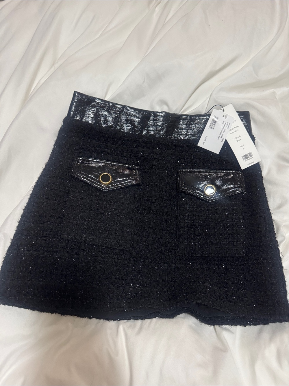 NWT VERONICA BEARD Lucy Tweed Flap Pocket Skirt in Black